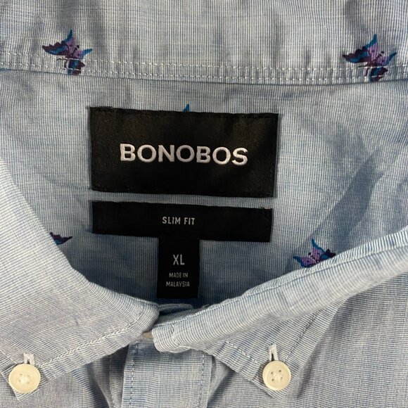 Bonobos Butterfly Print Slim Fit Button Down Shirt Men's XL Blue Cotton - Picture 5 of 11